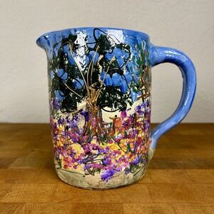 VTG  Handpainted Marshall Pottery Pitcher Signed Beth Sartin '96 Cottage 90s Art